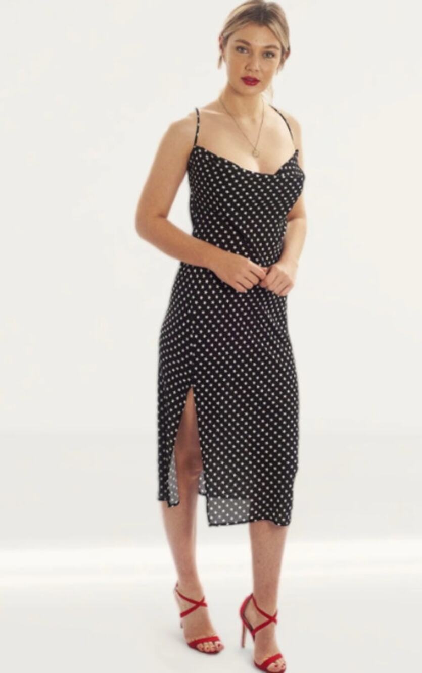 Runaway Black White Star Sleeveless Cowl Neck Cami Strappy Midi Slip Dress Sz 2